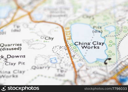 China clay works Cornish attraction on OS map.
