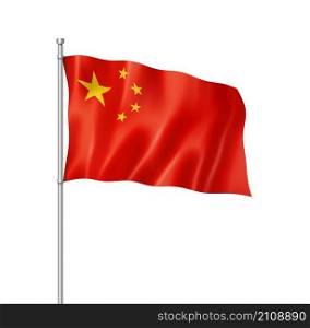China flag, three dimensional render, isolated on white. Chinese flag isolated on white