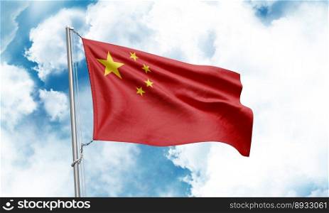 China flag waving on sky background. 3D Rendering
