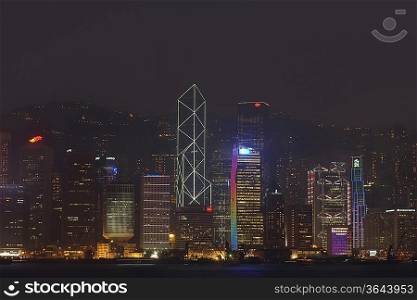 China, Hong Kong skyline at night