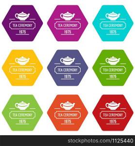 China tea icons 9 set coloful isolated on white for web. China tea icons set 9 vector