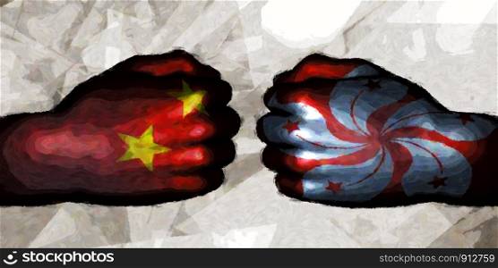China vs Hong Kong Political Conflict and Disputes Concept. China vs Hong Kong