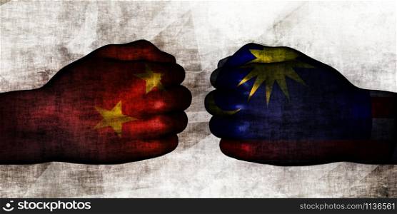 China vs Malaysia Political Conflict and Disputes Concept. China vs Malaysia