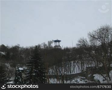 Chinese arbor. North Caucasus landmarks. Winter Pyatigorsk