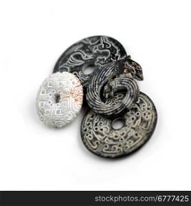 Chinese Bi Disks made from black and white jade.
