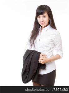 Chinese businesswoman with jacket draped over arm