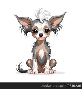 chinese crested dog miniature small dog puppy in cartoon style on white background