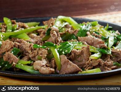 chinese cuisine .Chinese dish - beef with vegetables close-up
