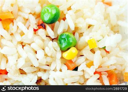 chinese cuisine, rice with peas, corn and carrots