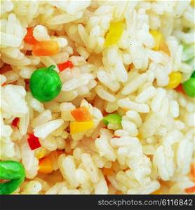 chinese cuisine, rice with peas, corn and carrots
