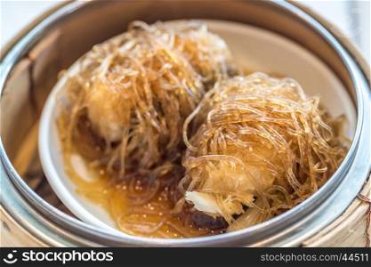 Chinese dim sum Sea Bass with vermicelli - Steamed Chinese groumet cuisine