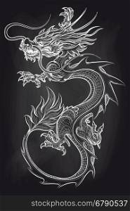 Chinese dragon on chalkboard backdrop. Chinese dragon on chalkboard backdrop. Hand drawn dragon vector illustration