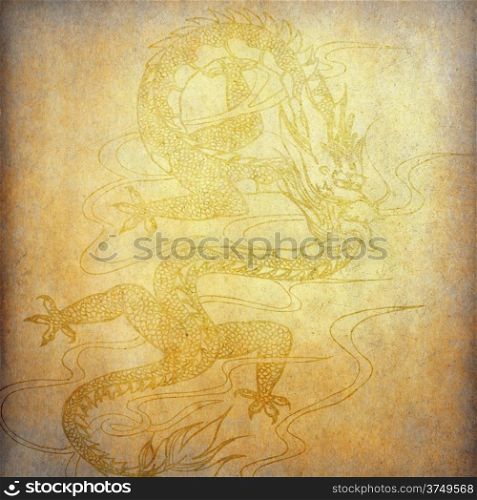 Chinese dragon on old paper background
