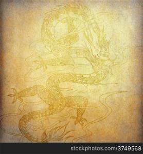 Chinese dragon on old paper background