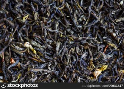 Chinese dry tea background, jasmine tea dried for brew tea, leaf black tea