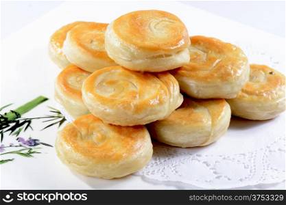 Chinese Food: Chinese Fried Cakes on a white plate