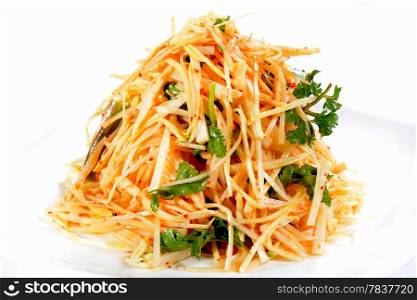Chinese Food: Salad made of bamboo shoot on a white background