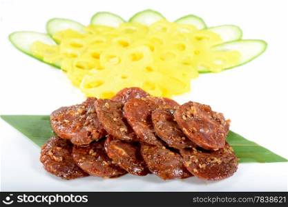 Chinese Food: Salad made of Pork Sausage on a white background