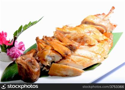 Chinese Food:Toasted Chicken on a white plate