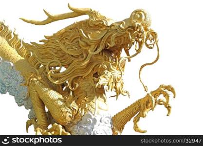 chinese golden dragon statue isolated on white background