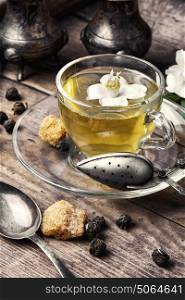 Chinese green tea with Jasmine. popular Chinese green tea with white Jasmine flowers