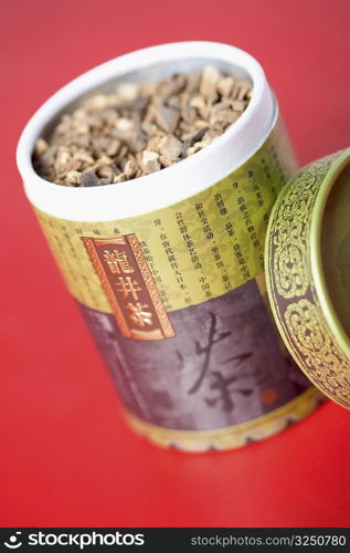 Chinese herbal tea in Chinese container