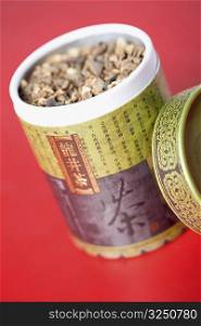 Chinese herbal tea in Chinese container