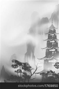 Chinese ink and water landscape painting banner background