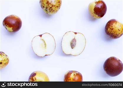 Chinese jujubes on white background. Top view