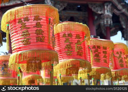 Chinese lamps and buddhist temple, Taiwan