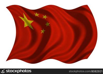Chinese national flag. Symbol of the People's Republic of China. Patriotic PRC background design. Correct colors. Flag of China with real detailed fabric texture wavy isolated on white 3D illustration
