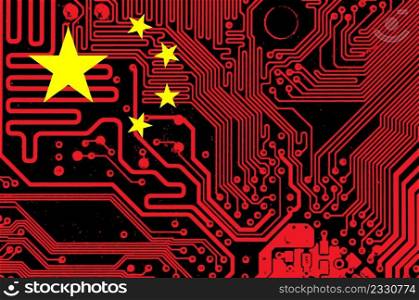 Chinese National Flag with a grunge  type effect on PC circuit board