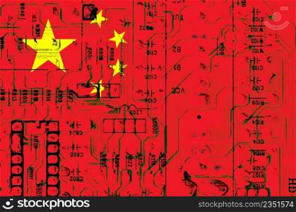 Chinese National Flag with a grunge type effect on PC circuit board