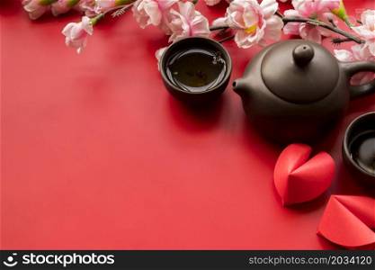 chinese new year composition with tea