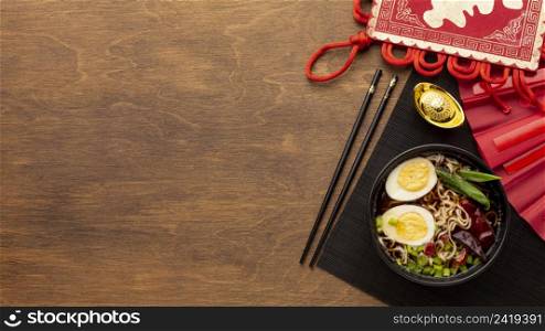 chinese new year dish wooden background