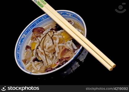 chinese noodle soup with chopsticks. noodle soup
