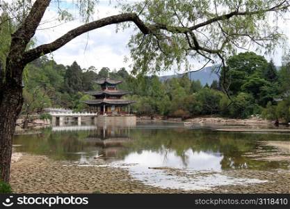 Chinese pagoda in Black Dragon park in Lijiang, China