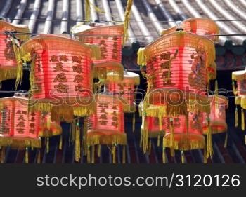 Chinese paper lamps and temple in Lukang, Taiwan