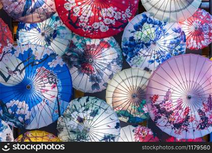 Chinese paper umbrella background, Chinese traditional umbrella display.