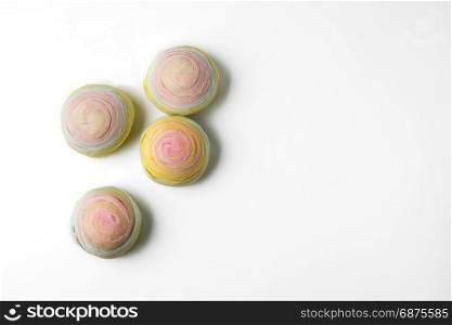 chinese pastry or mung bean with egg yolk isolated on white