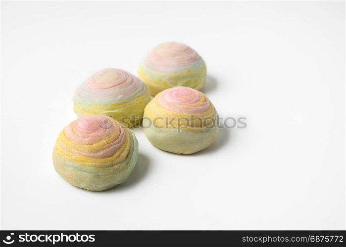 chinese pastry or mung bean with egg yolk isolated on white