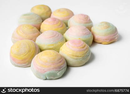 chinese pastry or mung bean with egg yolk isolated on white