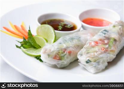 chinese rolls with vegetables on the plate