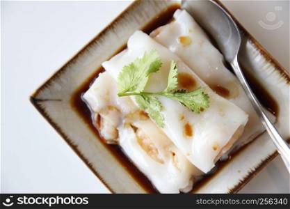 Chinese shrimp spring rolls isolated in white background