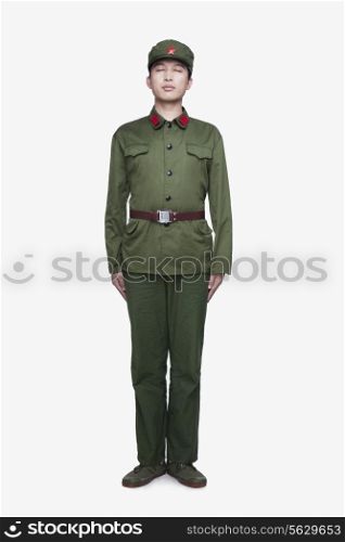Chinese Soldier Standing with Eyes Closed