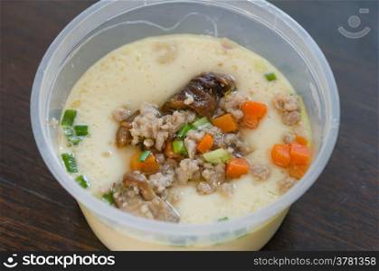 Chinese Steam egg with mushroom , minced pork and vegetable