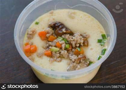 Chinese Steam egg with mushroom , minced pork and vegetable