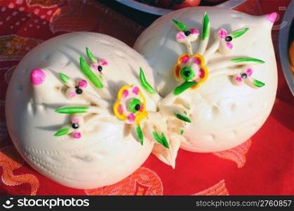 Chinese steamed bread with colorful animal figures