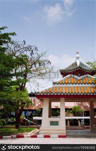 Chinese style pavilion at Wat Ratchaorotsaram temple Bangkok, Royal temple in Thonburi district.