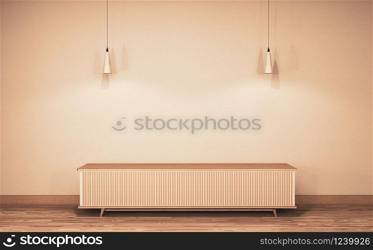 Chinese style Room wooden interior with wooden floor on wall empty. 3D rendering